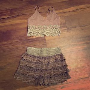 Boho Lace Skort & Bralette Taupe Medium